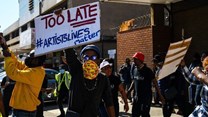 Artists protest outside the Department of Arts and Culture in Pretoria in May. Photo: Julia Evans/GroundUp