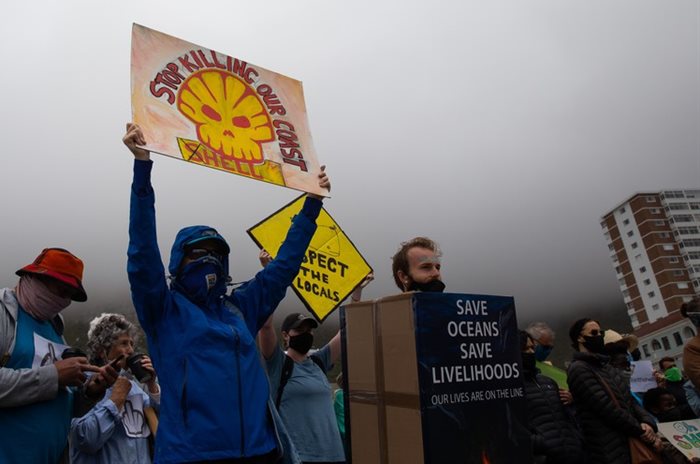 Hundreds of people protested in Muizenberg against Shell. | Photo: Ashraf Hendricks