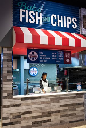 The design of Bubs’ Fish and Chips includes a striped canopy which creates the nostalgia of an old-fashioned fish and chip shop.