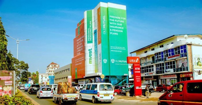 Source: © Provantege  Financial services giant Old Mutual's massive building wrap on a strategic OOH site in the heart of the capital city of Accra, Ghana