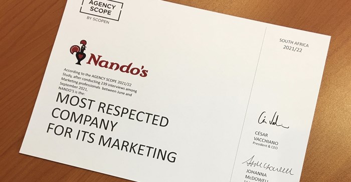 Agency Scope 2021/22: Nando's top company & Chicken Licken top campaign
