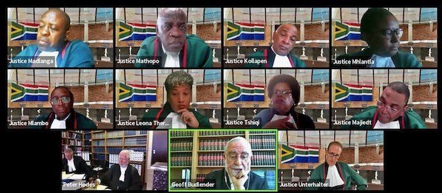 A screengrab of Thursday’s virtual Constitutional Court hearing into a R14.25m defamation case brought by Australian mining interests against South African lawyers, activists and a social worker.