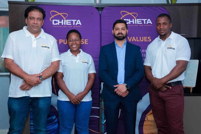Beneficiaries from the project recently met with CHIETA CEO Yershen Pillay. From L-R: Zainul Abedeen Mohamed, Busisiwe Noliqhwa Nkosi, Yershen Pillay, and Jabulani Foci Masinga.