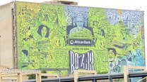 Source: supplied. The giant illustration, by Jesse Yende, at Soweto’s Chris Hani Baragwanath Hospital, which pays homage to the founders and story of African Bank.