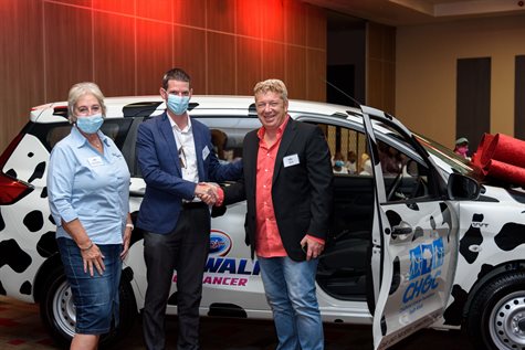 Left to right, Debbie Kleinenberg, Hedley Lewis of CHOC and Alfie Jay, managing director of Algoa FM.