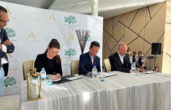 Source: Supplied | From left to right, Lucie Tarret-Imbert, Business Development Manager Sub-Saharan Africa for Accor, Billy Cheung, Chairman of Century Park Hotel and Residences Ltd and Bani Haddad, Founder and Managing Director of Aleph Hospitality