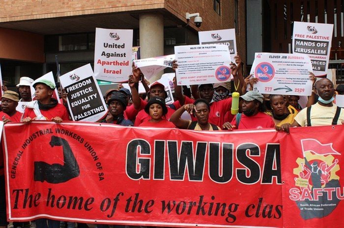 Hundreds of striking Clover workers picket outside the Department of Trade, Industry and Competition’s offices in January against job losses, salary cuts and factory closures. Weeks later, many of the workers say they will continue to strike until their demands are met. Photos: Masego Mafata