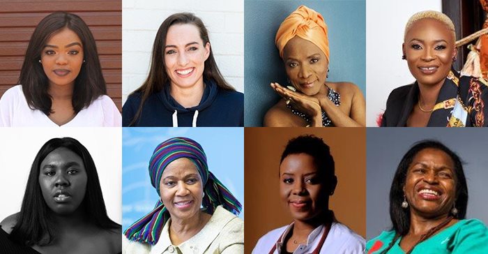 Left to right: Amanda Nomnqa, Tatjana Schoenmaker, Angélique Kidjo, Joana Gyan Cudjoe, Odunayo Eweniyi, Dr Phumzile Mlambo-Ngcuka, Dr Claire Karekezi, Dr Helena?Ndume