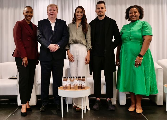 From left: Barati Mahloele (Tiger Brands), Noel Doyle (Tiger Brands), Chanel Grantham and Davey du Plessis (Herbivore Earthfoods), and Kuhle Mnisi (Secha Capital). Source: Supplied