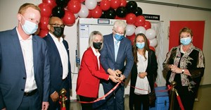 Source: Supplied. Members of Vodacom and the Western Cape Department of Health, with Premier Alan Winde, at the announcement of the distribution of 257 new cold-chain units across the province.