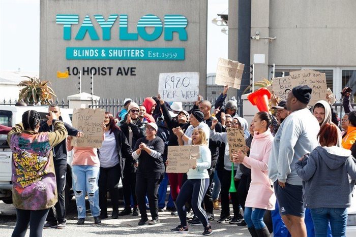 Since Monday, staff at Taylor Blinds and Shutters in Cape Town have been on strike for better wages. Source: Ashraf Hendricks via Groundup
