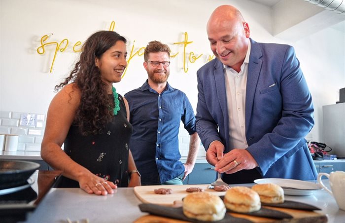 Tasneem Karodia and Brett Thompson from Mzansi Meat Co. with Alderman James Vos from City of Cape Town. Source: City of Cape Town
