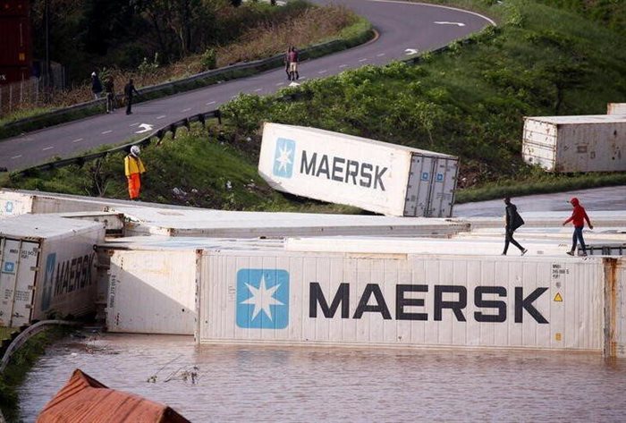 A view of shipping containers, which were washed away after heavy rains caused flooding, in Durban. Reuters/Rogan Ward