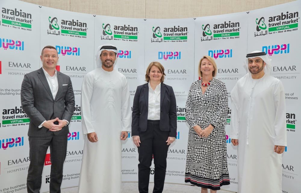 From left to right: Mark Kirby, Head of Hospitality, Emaar Hospitality Group; Issam Abdul Rahim Kazim, CEO, Dubai Corporation for Tourism and Commerce Marketing, DET; Kerry Prince, Chief Growth Officer, RX; Danielle Curtis, Exhibition Director for the Middle East, Arabian Travel Market; Adnan Kazim, CCO, Emirates.