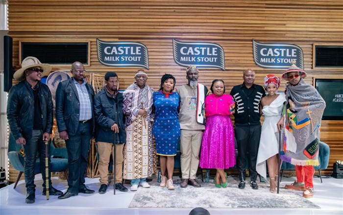 National House of Traditional & Khoisan Leaders - Nkosi GB Matanzima, African Historian – Prince Zoza Shongwe, Pastor Katlego Mogase, Gogo Dineo Ndlanzi, Bishop Joshua Maponga, Castle Milk Stout Brand Manager - Khensani Mkhombo, Contralesa Chairperson of Select Committee on Petitions and Executive Undertakings, Zolani Mkiva, Sangoma & Certified African doctor – Mpho Wa Badimo and TV Personality – Nimrod Nkosi during Castle Milk Stout Imbizo Ancestors Day Panel Discussion at The Venue in Sandton Morningside
