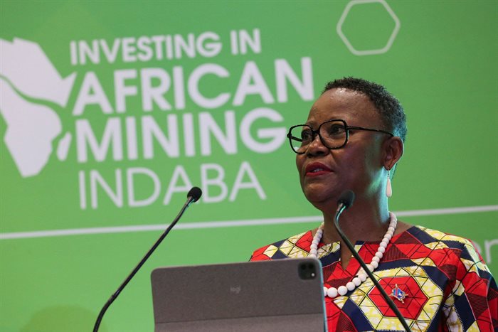 DRC minister of mines Antoinette N'Samba Kalambayi speaks during 2022 African Mining Indaba, in Cape Town. Reuters/Shelley Christians