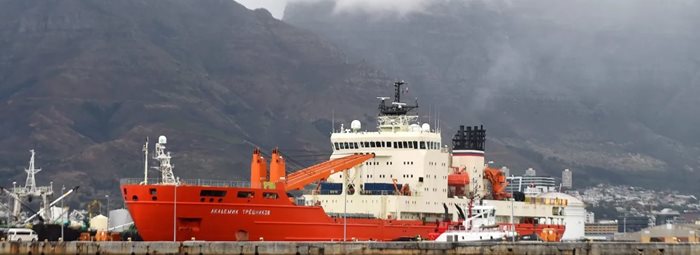 Source: Moored near the foot of Table Mountain in Cape Town in mid-March, the Akademik Tryoshnikov was one among several Russian polar vessels that visited Cape Town, an established port for the Russian Antarctic fleet, in the summer of 2021/22. (Photo: Xabiso Mkhabela)