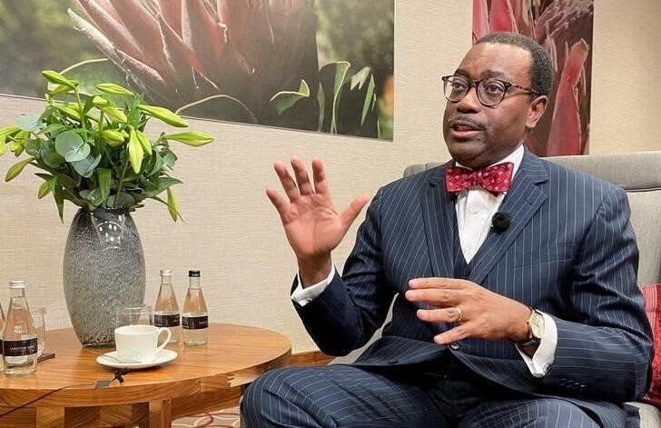 Source: African Development Bank President Akinwumi Adesina speaks during an interview with Reuters in Johannesburg, South Africa, March 25, 2022. REUTERS/Shafiek Tassiem