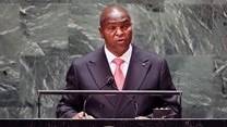 Source: REUTERS. Central African Republic's President Faustin-Archange Touadera speaks during the annual gathering in New York City for the 76th session of the United Nations General Assembly (UNGA) in New York, United States, September 21, 2021.