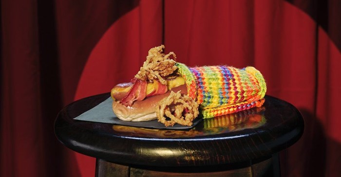 Supplied. Schalk Bezuidenhout hot dog, a cheese griller wrapped in bacon and covered in a woollen knit jacket