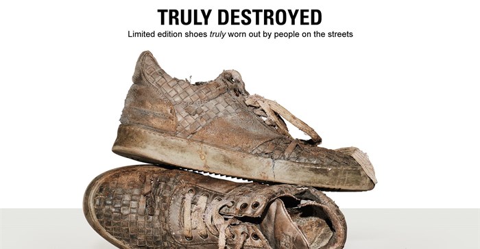 Supplied. Cloudfactory and The Dutch Salvation Army ReShare – inspired by Balenciaga – created a collection of truly destroyed shoes from people living on the streets