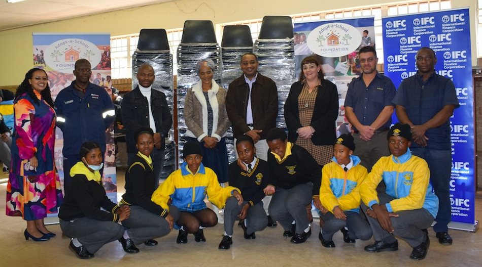 Learners at Residensia Secondary School in Sebokeng receive school chairs donation