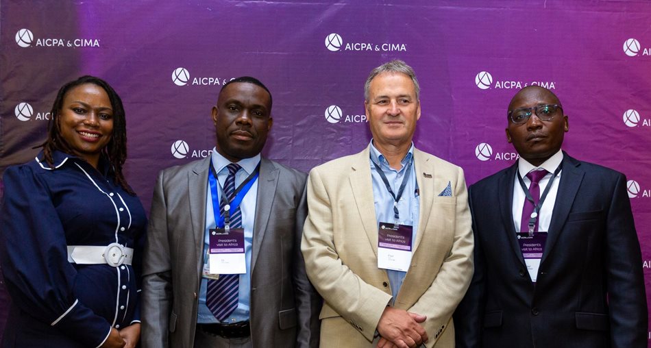 From left to right: Tariro Mutizwa, regional vice president for Africa at the Association of International Certified Professional Accountants, representing AICPA and Cima; Dr Eric Oduro Osae, director-general at the Internal Audit Agency; Paul Ash, FCMA, CGMA, immediate past president and chair of the association; and Paul Aninakwah, ACMA, CGMA country manager for the Ghana Cima branch
