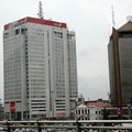 The United Bank of Africa's building is seen from a bridge at the central business district in Nigeria's commercial capital Lagos.
