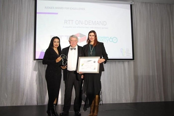 Source: Supplied | From left to right: Shashika John, Martin Bruning and Benita Pretorius accept the Judges Award of Excellence which was won by RTT On-Demand