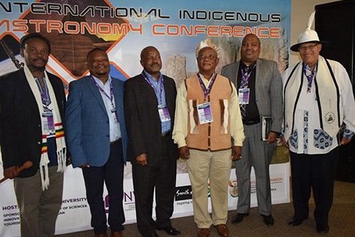 Dr Moheo Koitsiwe, Prof Thebe Medupe, Prof David Modise, Kgosi Nyalala Pilane, Dr Bismark Tyobeka and Captain Witbooi at the International Indigenous Astronomy Conference.