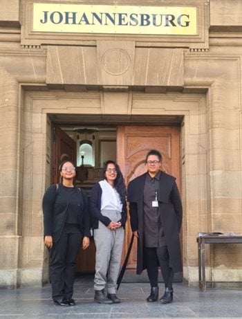 Meagan Ruthman, candidate attorney, and Prudence Moselakgomo, administrator, both at Lawtons Africa, with ProVeg South Africa corporate engagement and V-label coordinator, Anusha Lakha (middle). Source: ProVeg SA