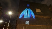 Yeezy Gap Round Jacket floating projection in Los Angeles. Source: Gap