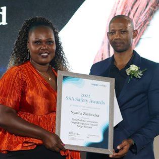 Nyasha Zimbodza was awarded for being the Most Safety Conscious Sappi employee at Sappi Forests. She received her award from Tugela general manager, Philani Gumede.
