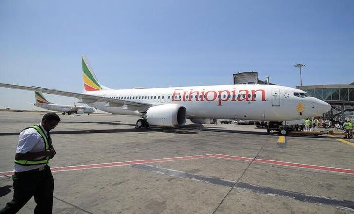 An Ethiopia’s Airlines Boeing 737 Max 8 plane to take off on a demonstration trip to resume flights from the Bole International Airport in Addis Ababa, Ethiopia February 1, 2022. REUTERS/Tiksa Negeri