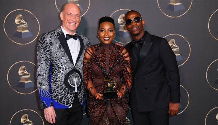 Wouter Kellerman, Nomcebo Zikode and Zakes Bantwini at 65th Grammy Awards. Image credit: Getty Images