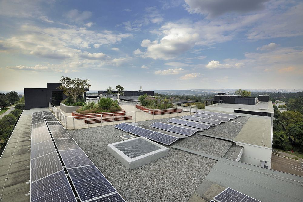 Roof top solar PV installation at Emira's Knightsbridge Office Park in Byanston