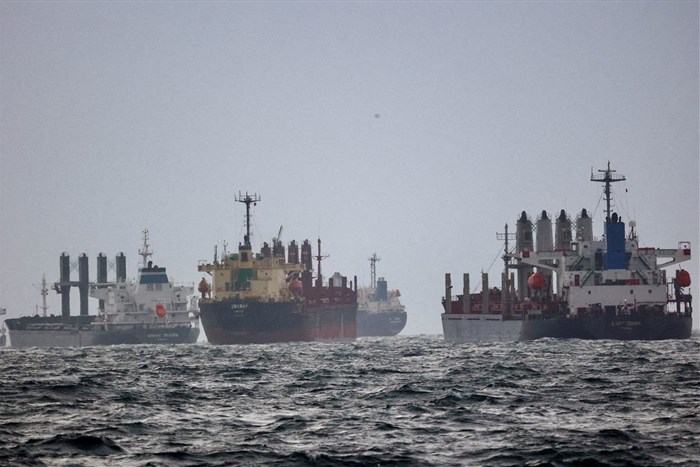 Vessels are seen as they await inspection under the Black Sea Grain Initiative, brokered by the United Nations and Turkey, in the southern anchorage of the Bosphorus in Istanbul, Turkey December 11, 2022. REUTERS/Yoruk Isik/File Photo