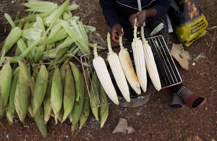 A woman roasts maize cobs on the side of the road in Lawley informal settlement in the south of Johannesburg, South Africa, April 24, 2019. REUTERS/Siphiwe Sibeko