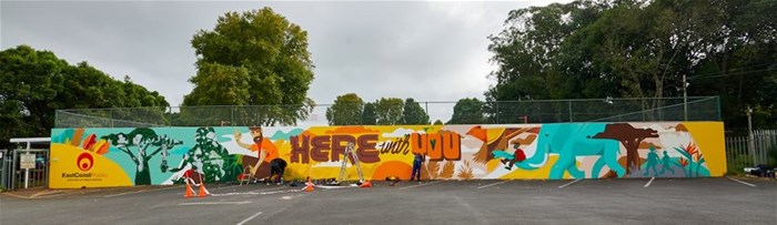 East Coast Radio 'Here with You' mural in Hillcrest Primary School by artist Resoborg