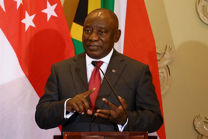 President Cyril Ramaphosa attending a media briefing and signing ceremony at Tuynhuys to strengthen the country's bilateral relationship with Singapore. 2023. Source: Reuters/Esa Alexander