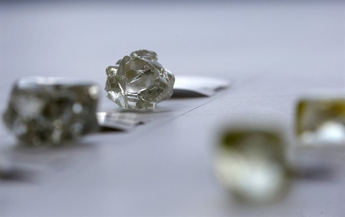 Diamonds are displayed at the De Beers Global Sightholder Sales (GSS) in Gaborone, Botswana. 2015. Source: Reuters/Siphiwe Sibeko