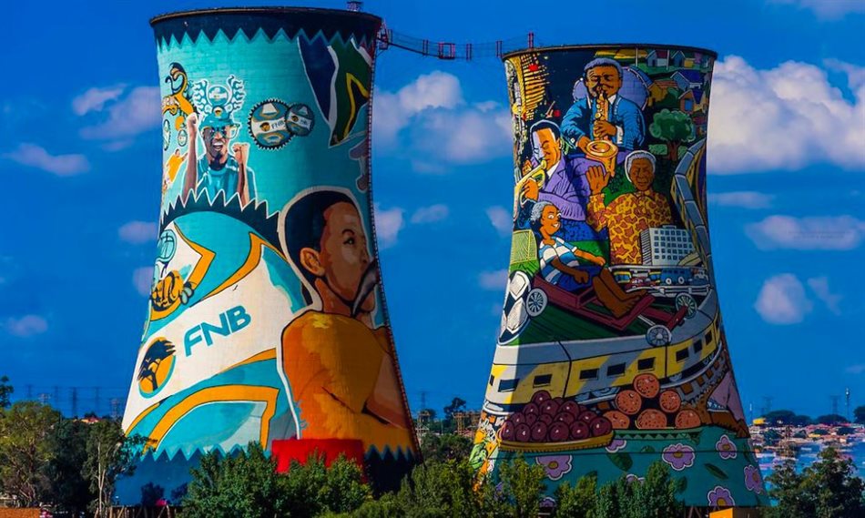 Soweto Towers branded for FNB by Kena Outdoor (then Kena Media) 2010, image by Blaine Harrington III