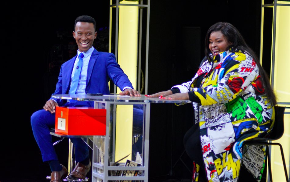 The Funny Chef Lebogang Tlokana shares a laugh on set with DOND host Katlego Maboe