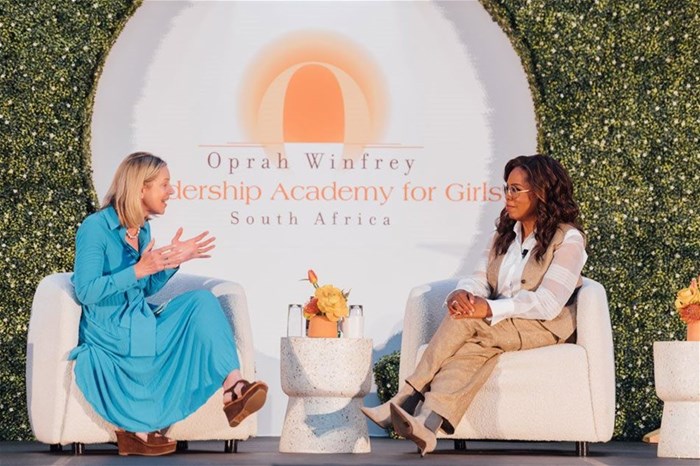 Dr. Katherine G. Windsor, Board Chair of The Oprah Winfrey Leadership Academy for Girls with its founder, Oprah Winfrey. Image supplied