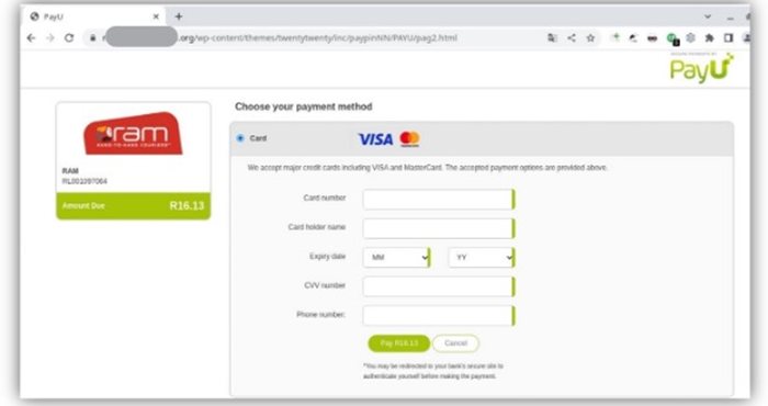 Users are asked for their bank card details.