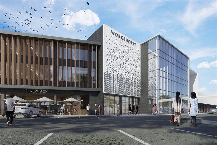 Architectural perspective of the new Workshop17 offices, the new entrance into Ballito Junction, and a view of the new plaza area. Source: Supplied