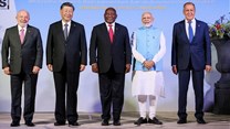 Source: Brazil's President Luiz Inacio Lula da Silva, China's President Xi Jinping, South Africa's President Cyril Ramaphosa, India's Prime Minister Narendra Modi and Russia's Foreign Minister Sergei Lavrov pose during Brics summit in Johannesburg, South Africa.
