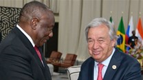 Source: Supplied. SA President Cyril Ramaphosa in a pull-aside meeting with UN Secretary General HE António Guterres on the margins of the Brics-Africa Outreach and Brics Plus Dialogue which took place at the Sandton Convention Centre in Johannesburg.