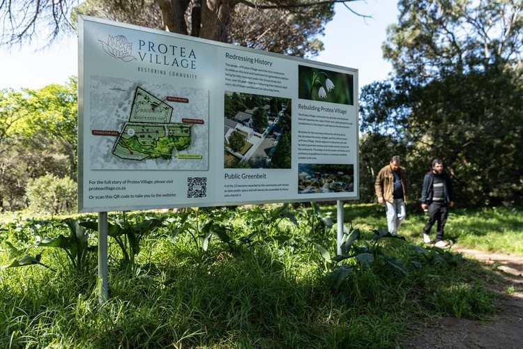 A Protea Village sign has been erected near the entrance of the Boschenheuvel Arboretum trail. 86 families are expected to return once the development is completed.