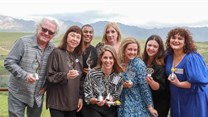 The winners of the 2023 Galliova Awards (from left to right): Tony Jackman, Glynis Horning, Chad January (back), Lucille Botha representing Arina du Plessis (front), Anna Trapido (back), Sam Linsell, Georgia East, Esther Malan